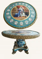 French ceramic inlaid copper hall table European-style small round table hand-painted ceramics with copper crafts home decoratio