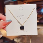 Fresh Style Titanium Steel Chain Black Crystal Bag Pendant Necklace Real Gold Plating Clear Crystal Handbag Necklace