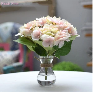 Fuyuan Nearly Natural Blooming Hydrangea in Vase Silk Printing Hydrangea Bridal Bouquets for Decoration