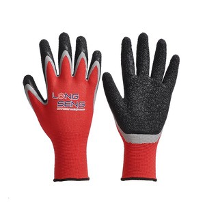 GUANTES 21s crinkle latex coated rubber double dipped safety working hand gloves