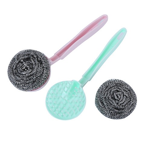 Handle Scourer Hand Friendly Economical Supper Market Pet Cage Cleaning Replaceable Stainless Steel Scourer Scrubber Pad