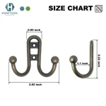Heavy Duty Vintage Rustic Zinc Cast Iron Double Prong Robe Wall Hook in Antique Brass