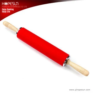 High grade bule color large silicone rolling pin with wooden handle