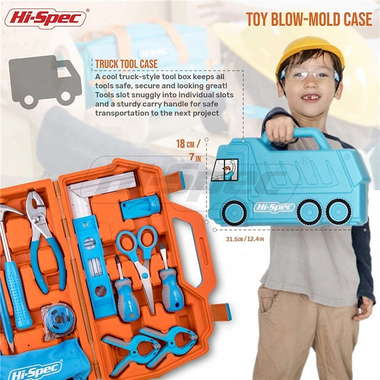 Hispec 17pc children kids DIY real tool set kit with Blue Garbage Truck Toy Tool Box