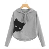Hoodies Sweatshirts Women Girls Casual Long Sleeve Sweatshirt Cat Printing Hooded Pullover Tops Blouse