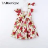 Hot sale girls sweet dress with bow headband rose beautiful childrens set