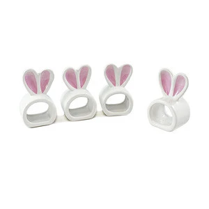 Hot Sale Personalized Handmade Ceramic Easter Bunny Ears Napkin Rings