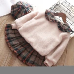 IHJ863 Autumn and winter kids clothing sets 1-5 years old baby girls' plus fleece top + plaid skirt