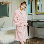 jennifer 2020 new products shawl v collar  womens cation fabric coral fleece bathrobe