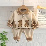 Kids wholesale spring autumn new kids sweatshirt two pieces set cartoon lapels boy girl autumn suit boy suit