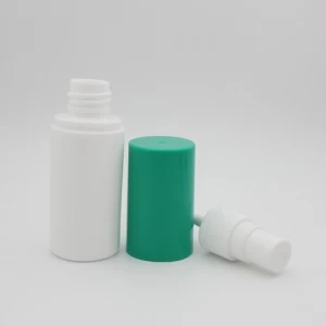 Lateral 30ml Spray Packaging Bottle for Pharmaceutical Blue Big Cap Plastic PE Screen Printing White PUMP Sprayer Medicine BODI