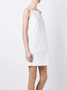 Latest Design 2018 Embroidered White Sleeveless Mini Summer Dress OEM/ODM Women Apparel Clothing Garment Wholesaler