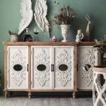 Living room furniture storage cabinet solid wood cabinet 4-door wood cabinet