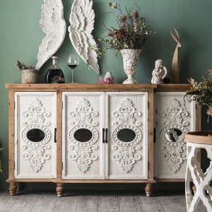 Living room furniture storage cabinet solid wood cabinet 4-door wood cabinet