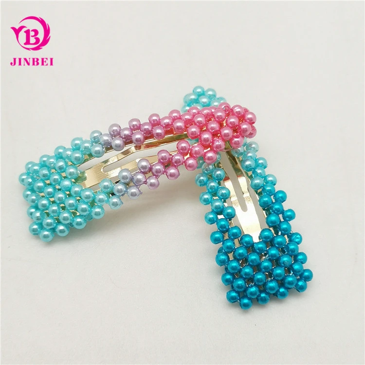 Low Moq New Colorful Gradient Korea Pearl Hair Clip Golden Metal Hair Pearl Clips Barrette For Women Girls