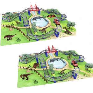 Luxury plastic dinosaur toys for race track dinosaur track car toys with mat