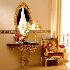 Luxury Wholesale Classic Furniture Gold Leaf Gilding Console Table And Mirror Wood carved Console Table K-839
