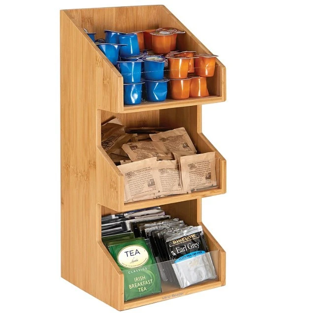 Manufacturer Bamboo Ladder Storage Shelf 3 Tier Coffee Condiment Caddy Organizer