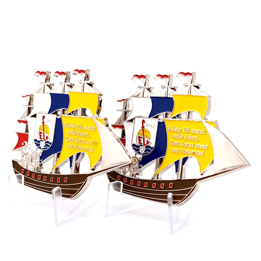 Manufacturer china personalized custom ship boat shaped metal hollow out 3D colorful enamel europe festival fiesta medal