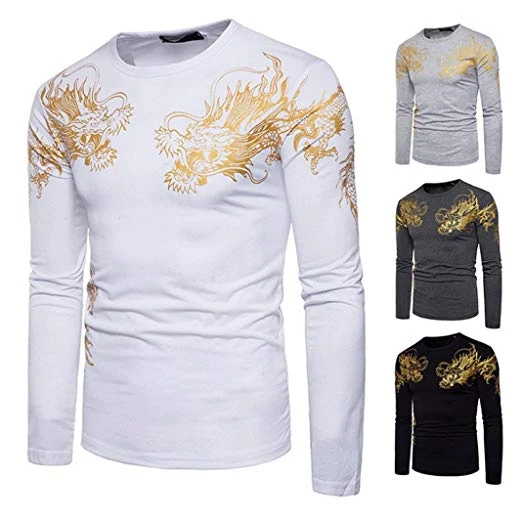 Mens Fashion Gold Foil Print Pullover Long Sleeve Sweatshirt