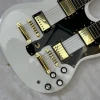 Minyu G-Brand White&Red Electric Guitar with 12+6 Strings Double Neck and Gold Hardware Free Shipping