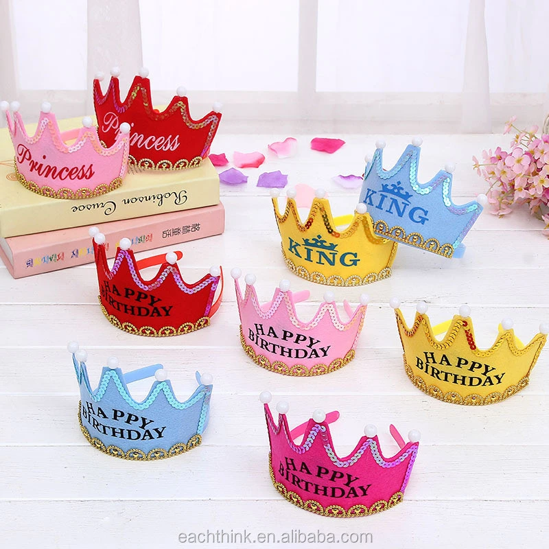 Mixed Color Non-woven Glowing King Princess Crown LED Birthday Party Hat