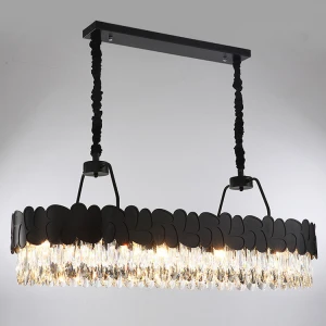 Modern indoor lighting warm household dinning room rectangular black crystal chandelier