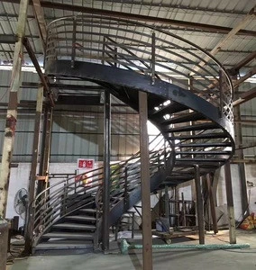 modern steel staircase Indoor curved fabricated steel stairs Indoor curved Prefabricated Steel Wood Staircase TS-472