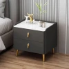 Modern wooden nightstands with rock slab countertops grey bedside cabinet white wooden inside and leather bedside table