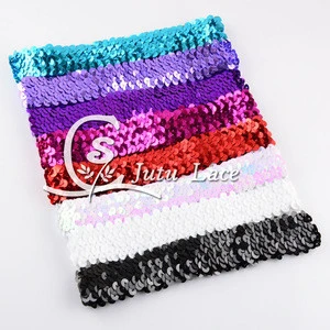 Multicolor sports yoga hair band / sequin fabric glitter hair decoration silk ribbon / 100% elastic polyester satin ribbon