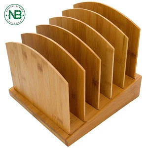 Multifunctional wooden letter tray desk organizer 5 section bamboo file holder