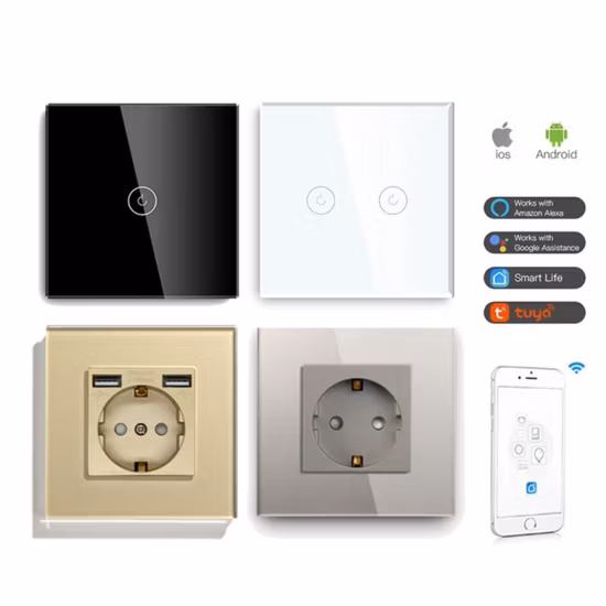 Import Mvava 2gang 2way EU German WiFi Zigbee Glass Panel Touch Tuya Outlet Smart Automatic Wall Mounted Switches and Socket from China