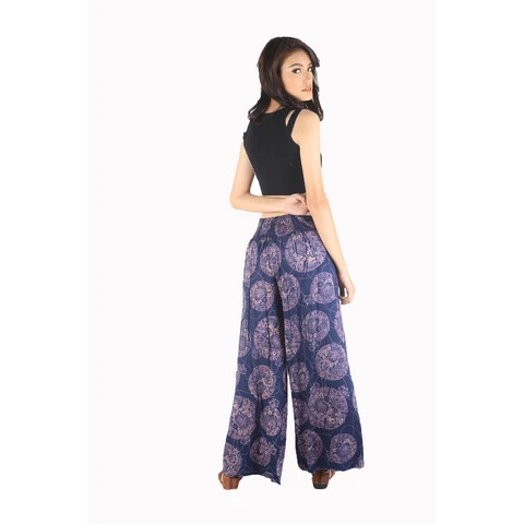 NAPAT Floral Classic Women Palazzo pants in Navy Blue PP0076 020098 03 READY TO SHIP