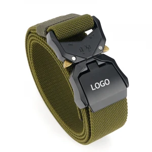 New Custom Logo Outdoor Aluminum alloy buckle Army Military Belt Adjustable Tactical Mens Elastic Fabric Web Nylon Belt