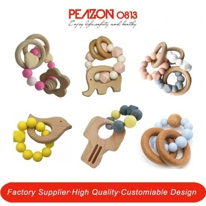 New Design Amber Wooden Baby Teething Teether/Hot Sale Silicone Beads Ring Necklace Toy