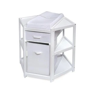 New Design Wooden Corner Baby Changing Table with Hamper and Basket