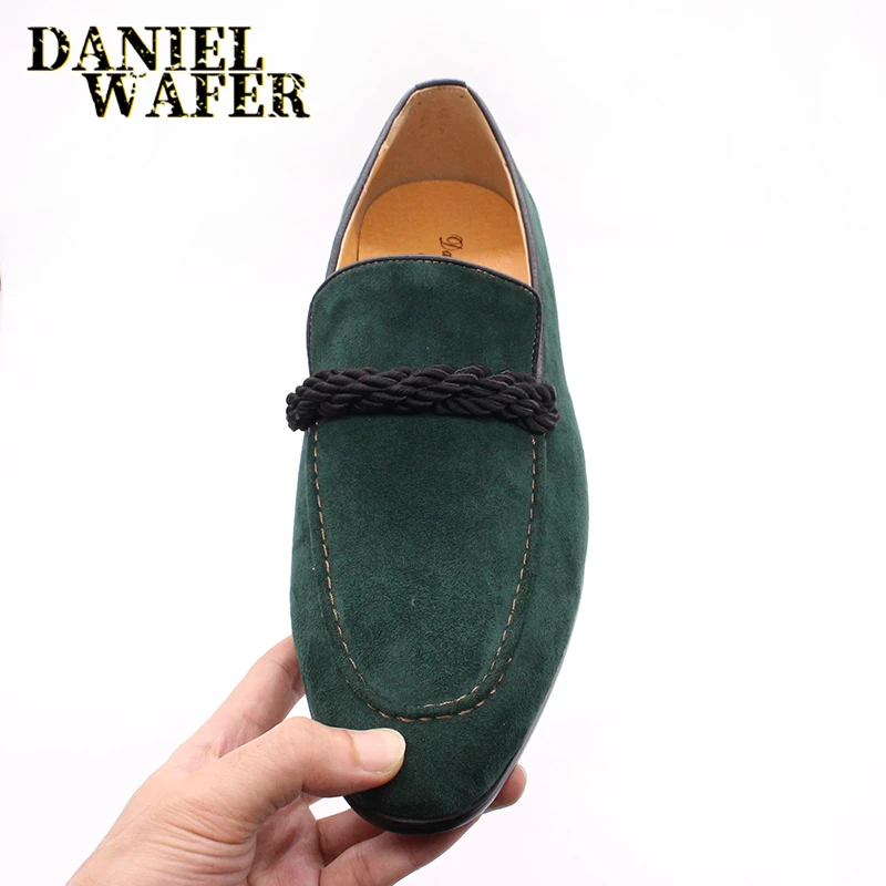 New Fashion Green Slip On Men Shoes Nubuck Leather Casual Loafers Shoes