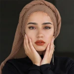 New style pleated monochrome fur shaved scarf wholesale pure color cotton and linen women's headscarf