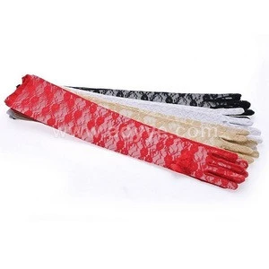 New summer lady driving thin lace UV sunscreen performing wholesale black floral lace long gloves