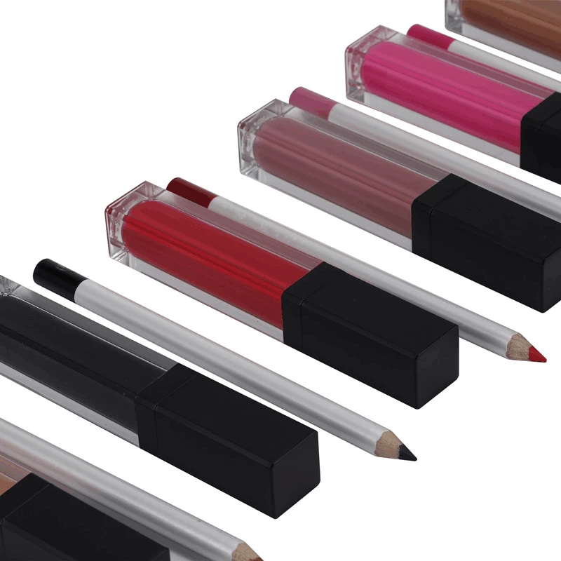 No Label LOW MOQ Waterproof 2 in 1 Lip Set Lip Stick Lipgloss Lip Liner Pencil Kit Private Label Matte Liquid Lipstick
