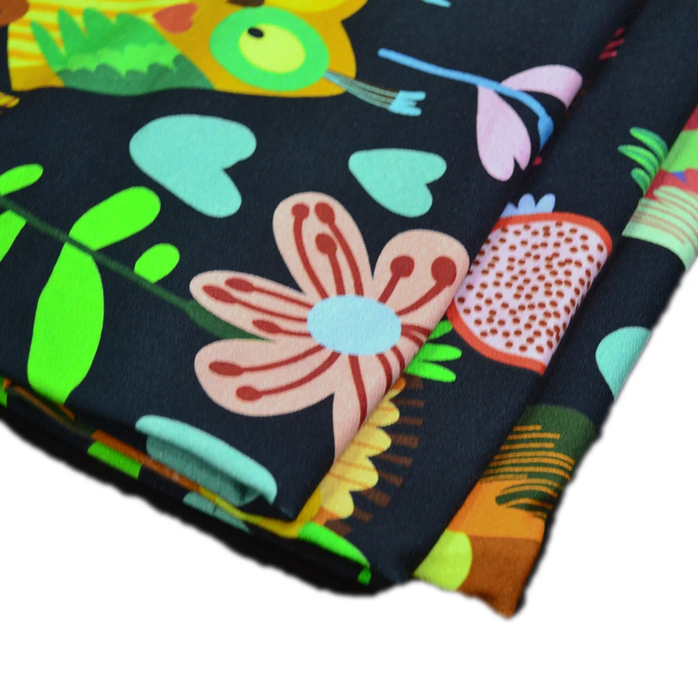 NO MOQ wholesale 280gsm combed elastane 95% cotton 5% spandex french terry printed fabric for baby clothes