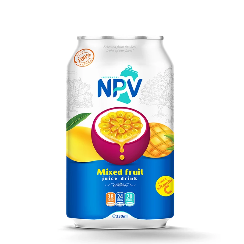OEM Beverage Manufacturer From Vietnam Free Design 330ml Alu Can Natural Mix Fruit Juice Drink NPV Brand