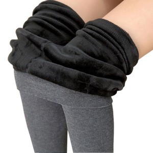 OEM custom women stripes winter warm thick thermal 320g fleece cotton tights pantyhose