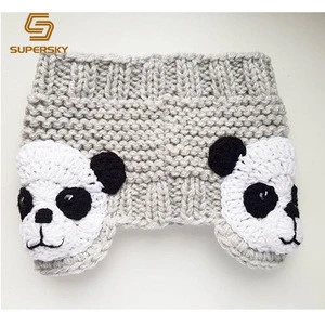 Panda knit headband animal hand knitted ear warmer children ear muff winter earmuff