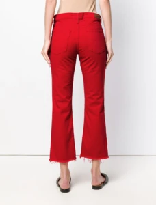 Pant Woman Lady Pencil Cut Denim High Waist Cropped Bell-bottoms Red Jean