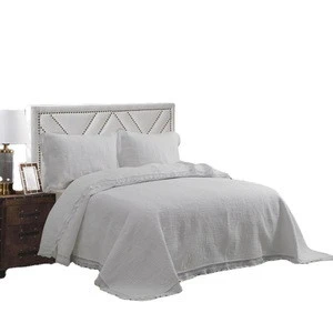 Plain lace double cotton bed sheet cover three-piece set