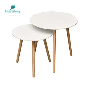 Popular Design Outdoor Round Mdf Coffee Table Set With Pine Wood Legs