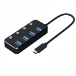 Portable 4 Port USB 3.0 Hub USB-C/A to 4x USB 3.0 Type-A with Individual On/Off Port Switches SuperSpeed 5Gbps USB 3.1/3.2 Gen 1