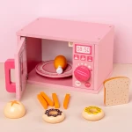 Pretend to role-play kids kitchen toys microwave toys bread and chips pretend to bake things wooden kitchen toy