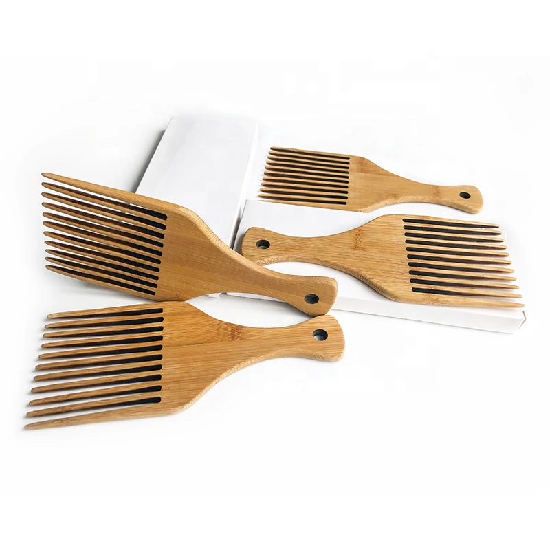 Professional Customized Bamboo Wide Tooth Afro Pick beard hair Comb